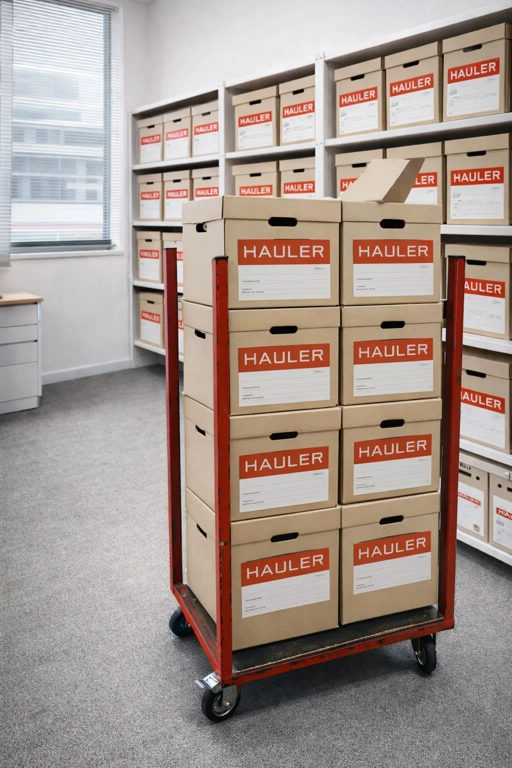 relocare-arhiva-cutii-arhiva-hauler Carucioare speciale pentru o mutare de arhiva rapida