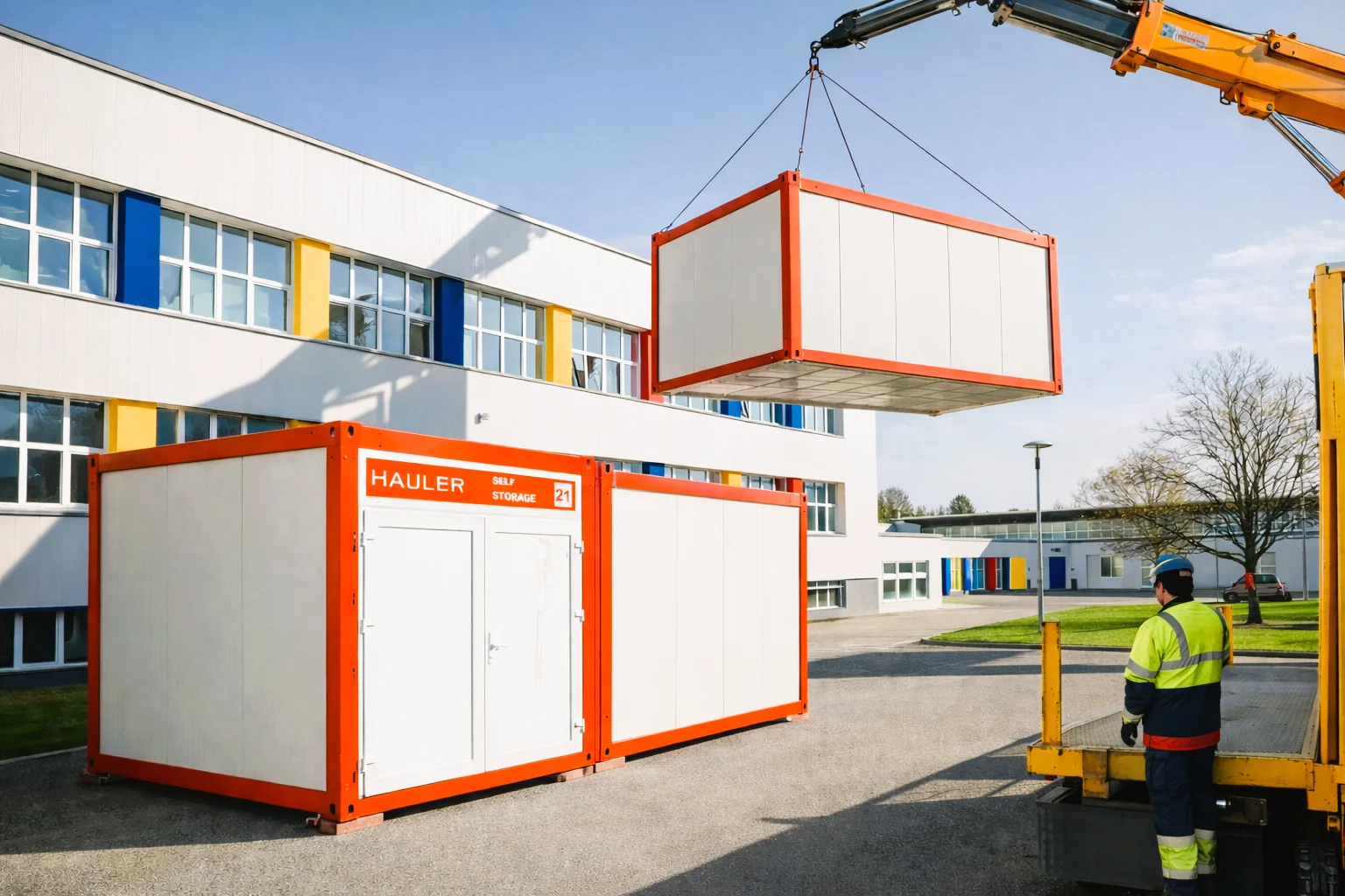 depozitare-unitati-de-invatamant-4 Container de depozitare amplasat in curtea unei scoli pe durata lucrarilor